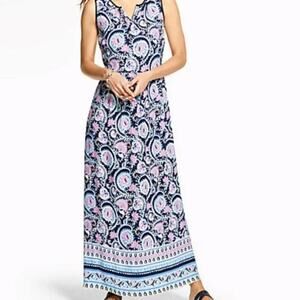 Talbots Maxi Dress Women Size 14W Rayon Blue Floral Paisley Sleeveless Boho
